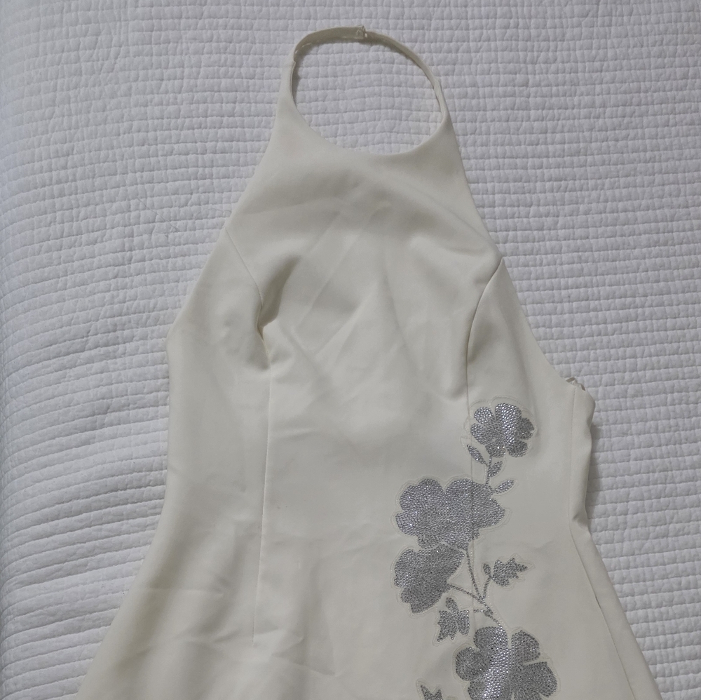 Zara Cream Midi Dress with Silver Floral Design